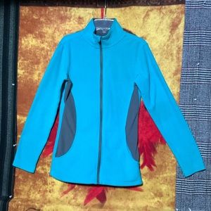 CHEETAH-women’s turquoise/gray long sleeve full-zip athletic fleece jacket